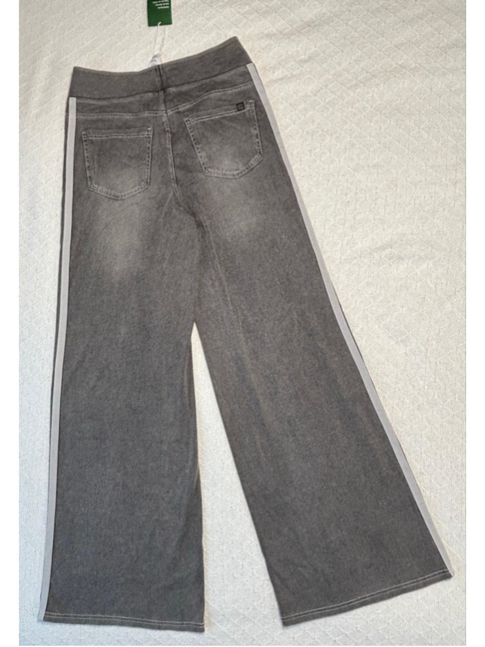 Halara Flex Gray Wide Leg Denim Pants Side Stripe Stretch High Waist Med NWT - Picture 3 of 8